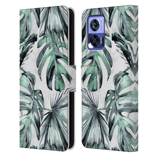Nature Magick Tropical Palm Leaves On Marble Turquoise Green Island Leather Book Wallet Case Cover For Motorola Edge 30 Neo 5G