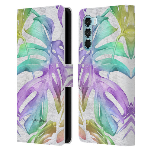 Nature Magick Tropical Palm Leaves On Marble Rainbow Leaf Leather Book Wallet Case Cover For Motorola Edge S30 / Moto G200 5G