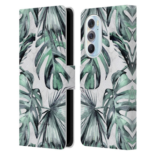 Nature Magick Tropical Palm Leaves On Marble Turquoise Green Island Leather Book Wallet Case Cover For Motorola Edge X30