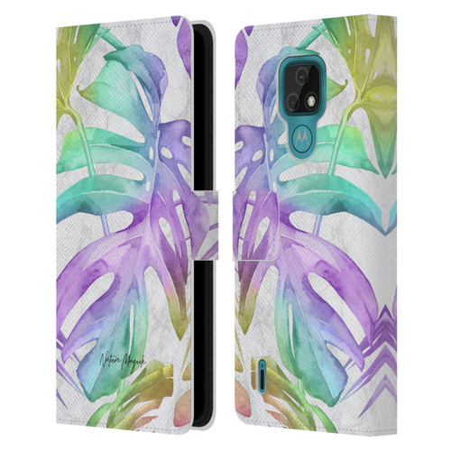 Nature Magick Tropical Palm Leaves On Marble Rainbow Leaf Leather Book Wallet Case Cover For Motorola Moto E7