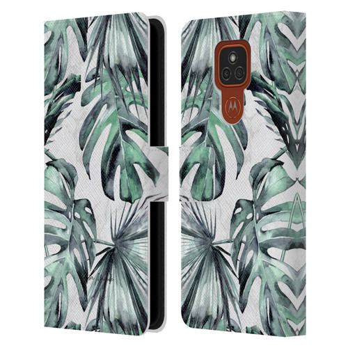 Nature Magick Tropical Palm Leaves On Marble Turquoise Green Island Leather Book Wallet Case Cover For Motorola Moto E7 Plus