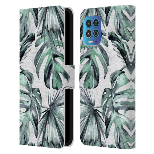 Nature Magick Tropical Palm Leaves On Marble Turquoise Green Island Leather Book Wallet Case Cover For Motorola Moto G100