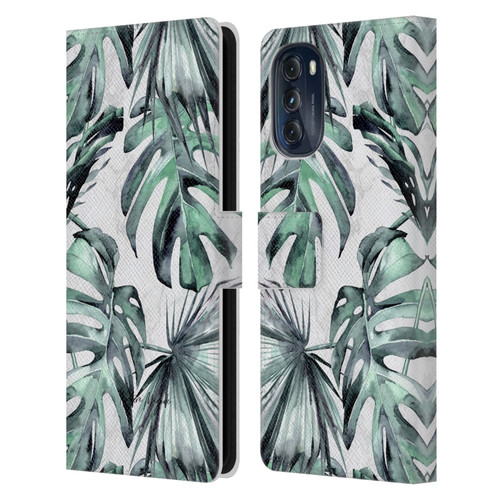 Nature Magick Tropical Palm Leaves On Marble Turquoise Green Island Leather Book Wallet Case Cover For Motorola Moto G (2022)