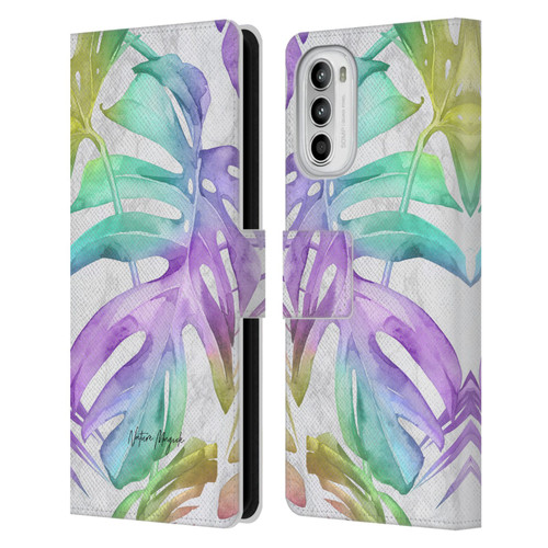 Nature Magick Tropical Palm Leaves On Marble Rainbow Leaf Leather Book Wallet Case Cover For Motorola Moto G52
