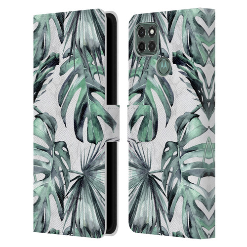 Nature Magick Tropical Palm Leaves On Marble Turquoise Green Island Leather Book Wallet Case Cover For Motorola Moto G9 Power