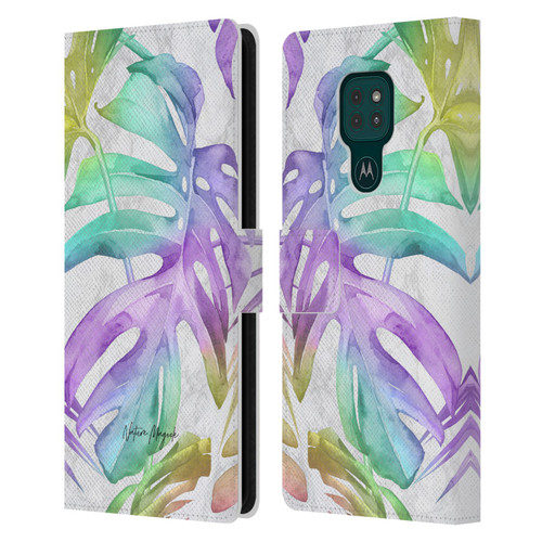 Nature Magick Tropical Palm Leaves On Marble Rainbow Leaf Leather Book Wallet Case Cover For Motorola Moto G9 Play