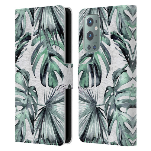 Nature Magick Tropical Palm Leaves On Marble Turquoise Green Island Leather Book Wallet Case Cover For OnePlus 9