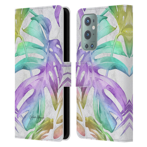 Nature Magick Tropical Palm Leaves On Marble Rainbow Leaf Leather Book Wallet Case Cover For OnePlus 9