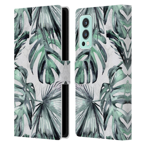 Nature Magick Tropical Palm Leaves On Marble Turquoise Green Island Leather Book Wallet Case Cover For OnePlus Nord 2 5G