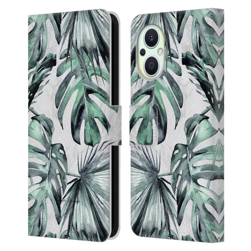 Nature Magick Tropical Palm Leaves On Marble Turquoise Green Island Leather Book Wallet Case Cover For OPPO Reno8 Lite
