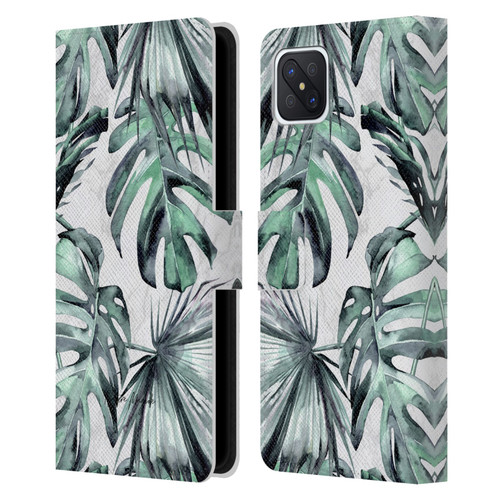 Nature Magick Tropical Palm Leaves On Marble Turquoise Green Island Leather Book Wallet Case Cover For OPPO Reno4 Z 5G