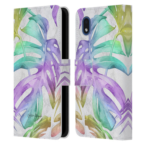Nature Magick Tropical Palm Leaves On Marble Rainbow Leaf Leather Book Wallet Case Cover For Samsung Galaxy A01 Core (2020)