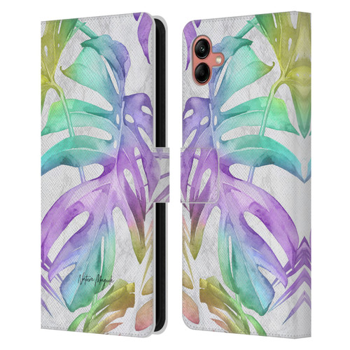 Nature Magick Tropical Palm Leaves On Marble Rainbow Leaf Leather Book Wallet Case Cover For Samsung Galaxy A04 (2022)