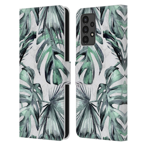 Nature Magick Tropical Palm Leaves On Marble Turquoise Green Island Leather Book Wallet Case Cover For Samsung Galaxy A13 (2022)