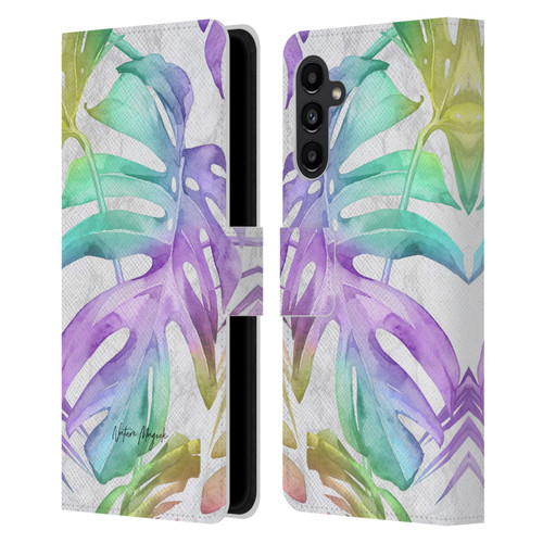 Nature Magick Tropical Palm Leaves On Marble Rainbow Leaf Leather Book Wallet Case Cover For Samsung Galaxy A13 5G (2021)