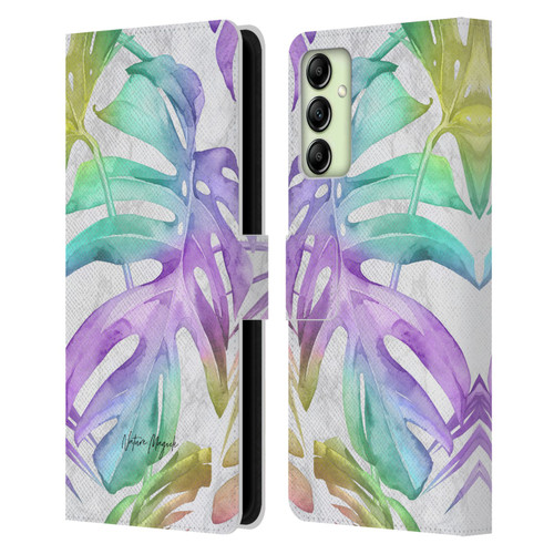 Nature Magick Tropical Palm Leaves On Marble Rainbow Leaf Leather Book Wallet Case Cover For Samsung Galaxy A14 5G