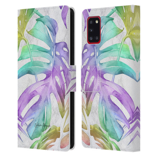Nature Magick Tropical Palm Leaves On Marble Rainbow Leaf Leather Book Wallet Case Cover For Samsung Galaxy A31 (2020)