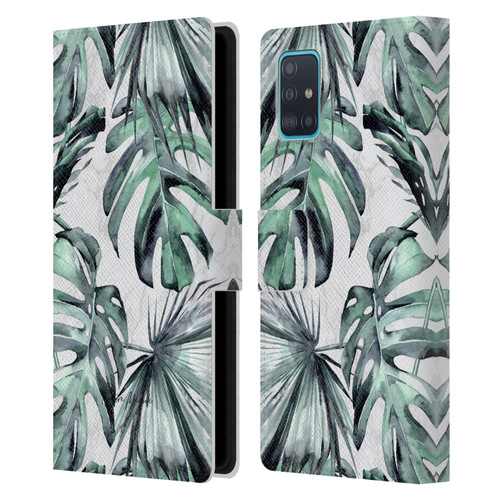 Nature Magick Tropical Palm Leaves On Marble Turquoise Green Island Leather Book Wallet Case Cover For Samsung Galaxy A51 (2019)