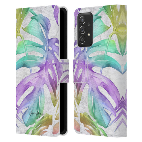 Nature Magick Tropical Palm Leaves On Marble Rainbow Leaf Leather Book Wallet Case Cover For Samsung Galaxy A52 / A52s / 5G (2021)