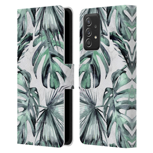 Nature Magick Tropical Palm Leaves On Marble Turquoise Green Island Leather Book Wallet Case Cover For Samsung Galaxy A52 / A52s / 5G (2021)