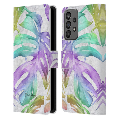 Nature Magick Tropical Palm Leaves On Marble Rainbow Leaf Leather Book Wallet Case Cover For Samsung Galaxy A73 5G (2022)