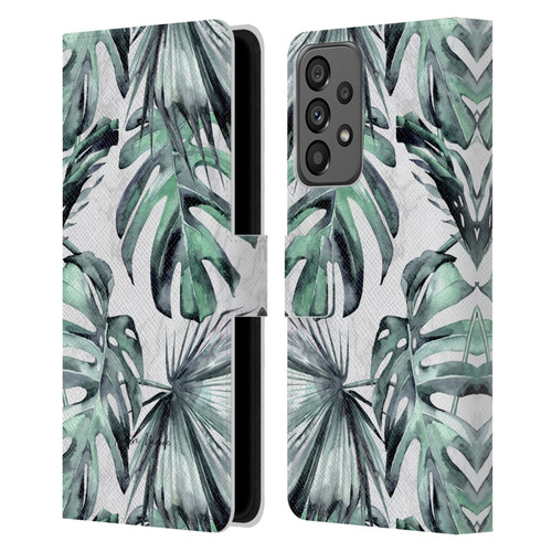 Nature Magick Tropical Palm Leaves On Marble Turquoise Green Island Leather Book Wallet Case Cover For Samsung Galaxy A73 5G (2022)