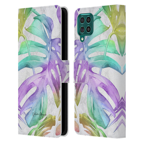 Nature Magick Tropical Palm Leaves On Marble Rainbow Leaf Leather Book Wallet Case Cover For Samsung Galaxy F62 (2021)