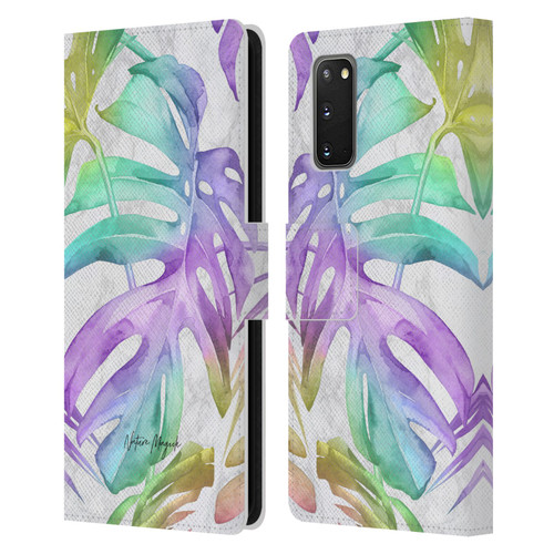 Nature Magick Tropical Palm Leaves On Marble Rainbow Leaf Leather Book Wallet Case Cover For Samsung Galaxy S20 / S20 5G