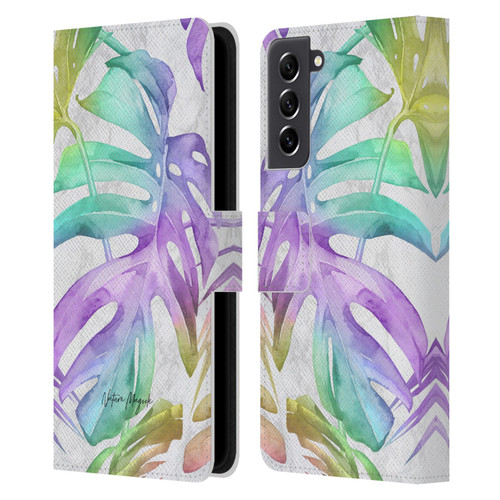 Nature Magick Tropical Palm Leaves On Marble Rainbow Leaf Leather Book Wallet Case Cover For Samsung Galaxy S21 FE 5G