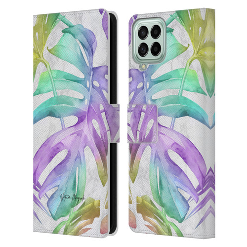 Nature Magick Tropical Palm Leaves On Marble Rainbow Leaf Leather Book Wallet Case Cover For Samsung Galaxy M33 (2022)