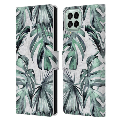 Nature Magick Tropical Palm Leaves On Marble Turquoise Green Island Leather Book Wallet Case Cover For Samsung Galaxy M33 (2022)