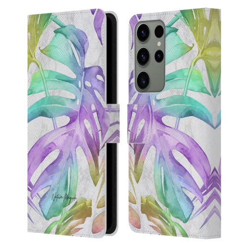 Nature Magick Tropical Palm Leaves On Marble Rainbow Leaf Leather Book Wallet Case Cover For Samsung Galaxy S23 Ultra 5G