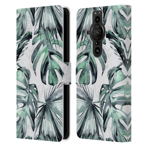 Nature Magick Tropical Palm Leaves On Marble Turquoise Green Island Leather Book Wallet Case Cover For Sony Xperia Pro-I