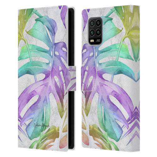 Nature Magick Tropical Palm Leaves On Marble Rainbow Leaf Leather Book Wallet Case Cover For Xiaomi Mi 10 Lite 5G