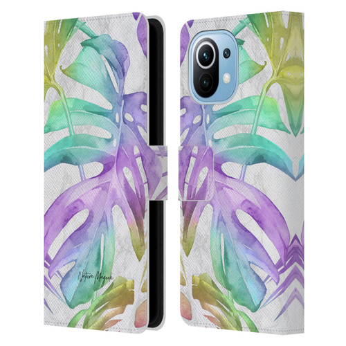 Nature Magick Tropical Palm Leaves On Marble Rainbow Leaf Leather Book Wallet Case Cover For Xiaomi Mi 11