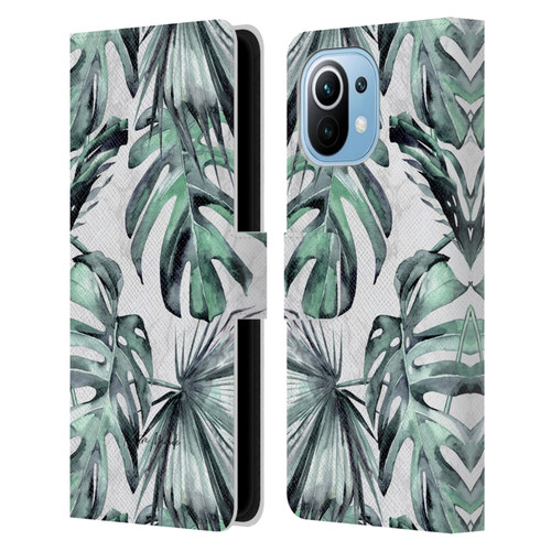 Nature Magick Tropical Palm Leaves On Marble Turquoise Green Island Leather Book Wallet Case Cover For Xiaomi Mi 11