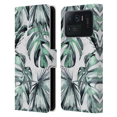 Nature Magick Tropical Palm Leaves On Marble Turquoise Green Island Leather Book Wallet Case Cover For Xiaomi Mi 11 Ultra