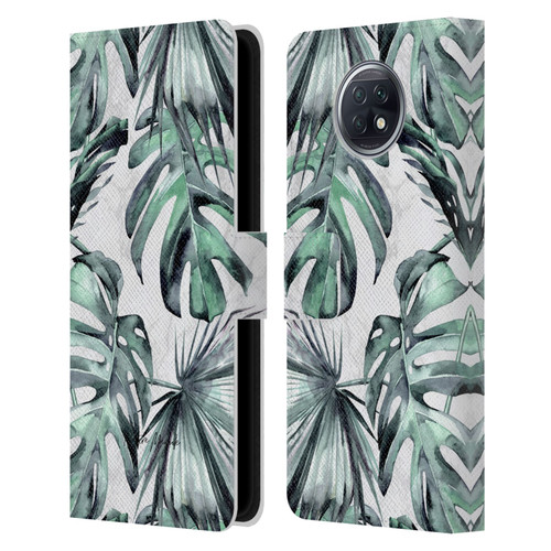 Nature Magick Tropical Palm Leaves On Marble Turquoise Green Island Leather Book Wallet Case Cover For Xiaomi Redmi Note 9T 5G
