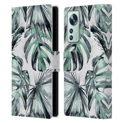 Nature Magick Tropical Palm Leaves On Marble Turquoise Green Island Leather Book Wallet Case Cover For Xiaomi 12