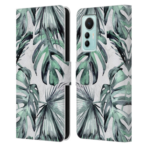 Nature Magick Tropical Palm Leaves On Marble Turquoise Green Island Leather Book Wallet Case Cover For Xiaomi 12 Lite