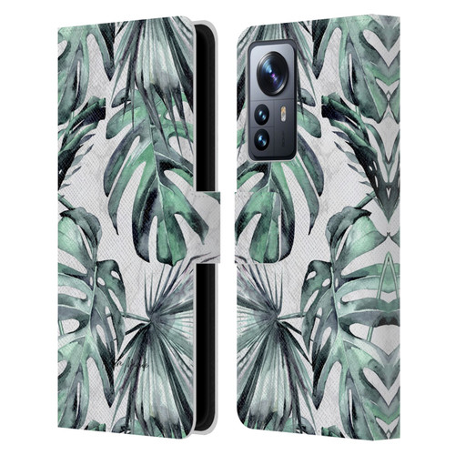 Nature Magick Tropical Palm Leaves On Marble Turquoise Green Island Leather Book Wallet Case Cover For Xiaomi 12 Pro