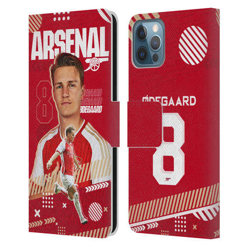 Arsenal FC 2023/24 First Team Martin Ødegaard Leather Book Wallet Case Cover For Apple iPhone 12 / iPhone 12 Pro