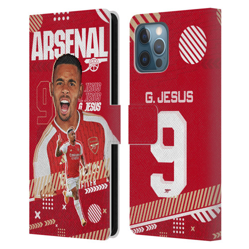 Arsenal FC 2023/24 First Team Gabriel Jesus Leather Book Wallet Case Cover For Apple iPhone 12 Pro Max