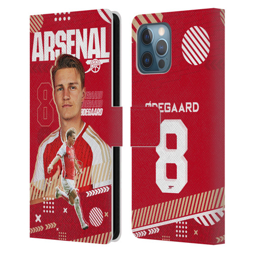 Arsenal FC 2023/24 First Team Martin Ødegaard Leather Book Wallet Case Cover For Apple iPhone 12 Pro Max