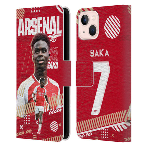 Arsenal FC 2023/24 First Team Bukayo Saka Leather Book Wallet Case Cover For Apple iPhone 13