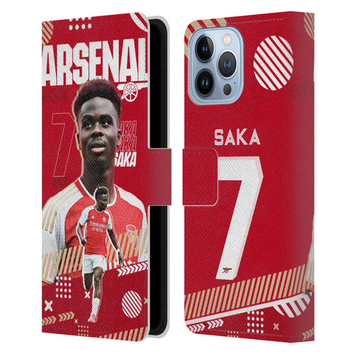 Arsenal FC 2023/24 First Team Bukayo Saka Leather Book Wallet Case Cover For Apple iPhone 13 Pro Max