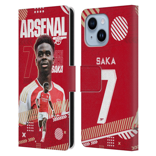 Arsenal FC 2023/24 First Team Bukayo Saka Leather Book Wallet Case Cover For Apple iPhone 14 Plus