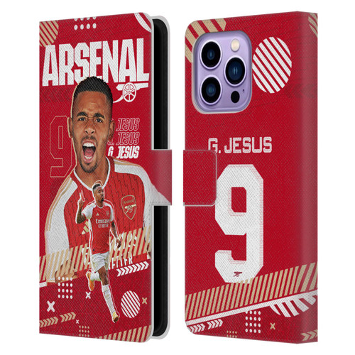 Arsenal FC 2023/24 First Team Gabriel Jesus Leather Book Wallet Case Cover For Apple iPhone 14 Pro Max