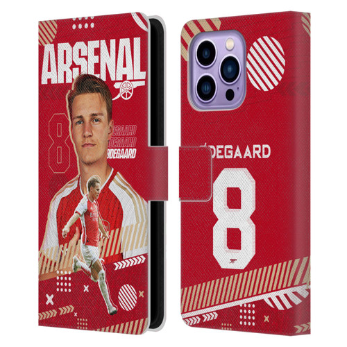 Arsenal FC 2023/24 First Team Martin Ødegaard Leather Book Wallet Case Cover For Apple iPhone 14 Pro Max