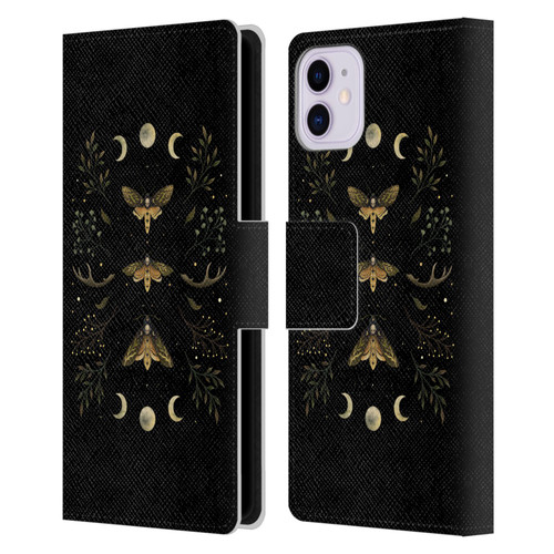 Episodic Drawing Illustration Animals Death Head Moth Night Leather Book Wallet Case Cover For Apple iPhone 11
